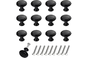 THSIREE 12PCS Cabinet Knobs, Premium Door Drawer Knobs Dresser Pull Knobs, Round Cupboard Handles Drawer Handles with Screws, for Kitchen Bedroom Furniture (Black)
