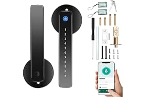 VEFTBLTREM Fingerprint Door Lock, 5 in 1 Smart Door Lock Electronic Smart Door Handle Keyboard Password Bluetooth Lock Digital Auto Lock Biometric Lock with APP IC Cards for Bedroom Office Apartment (Black)