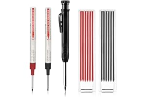 HAIHAOMUM Tieflochmarker Set, Automatischer Zimmermannsbleistift mit 12 St. 2,8mm Ersatz Bleistiftminen - 2 St. Bohrloch Permanentmarker - extra lange, dünne Spitze 30mm, für Holz, Metall, Kunststoff, Glas