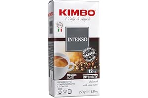 Kimbo Coffee Intenso Ground Coffee 250g | Italian Ground Medium Roast | Full Body, Traditional Naples Blend | Arabica Grind | Roasted in Naples, Italy