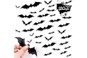 BLUELVES 120 PCS Halloween 3D Murciélagos Pegatinas Decoraciones, Pegatinas de Pared de Murciélago, para Windows, Pared, Puerta de casa, Puertas Pegatinas de murciélagos