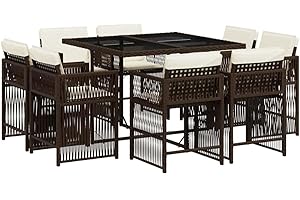 vidaXL Ensemble à Manger de Jardin avec Coussins 9 pcs, Table et Chaises à Dossier Rabattable, Meubles d'Extérieur Patio Terrasse, Moderne, Marron Résine Tressée