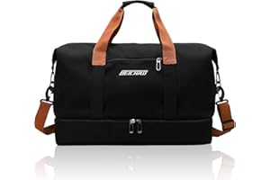 CHGANG Sports Gym Bag Duffle Bag with Wet Pockets and Shoe Compartment, Weekend Travel Bag Overnight Bag for Womens Mens, Water Resistant Holdall Hospital Bag for Swimming, Black