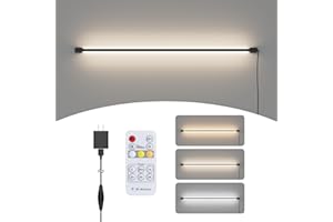 Aipsun Kinkiet LED do wnętrz z wtyczką i przełącznikiem, 18 W, 1200 lm, lampa ścienna LED z pilotem zdalnego sterowania, ściemniacz (3000 K-6000 K), 120 cm długości, pilot zdalnego sterowania timerem