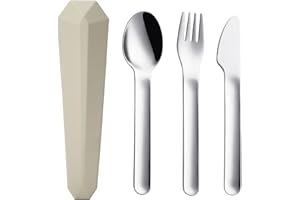DEVICO Travel Cutlery Set with Case, Portable Picnic Camping Utensils Set for 1, Reusable 18/8 Stainless Steel Fork Spoon Knife for Lunch School Workplace, Dishwasher Safe (Khaki)