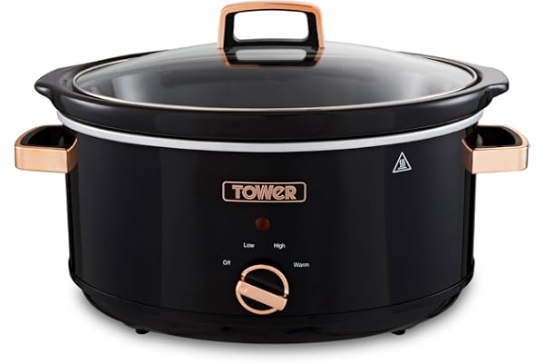 Tower T16019RG Infinity Mijoteuse Électrique - Mijoteuse - Poêle Électrique avec 3 Réglages de Chaleur et Fonction Maintien au Chaud - 6,5 L - 270 W - Noir et Or Rose