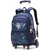 Amythe School Backpack for Boys and Girls with Trolley 6 Wheels, Blue | Backpacks Elementary School for Boys 6-12 Years with