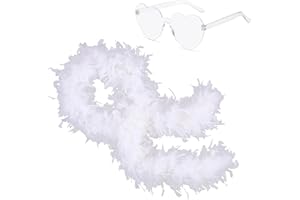 Ceboic Federboa, 2M Modischer Feder Boa mit Herzförmigen Randlosen Sonnenbrillen, Damen Türkei Federn Zubehör Kostümzubehör für Hochzeit Ankleiden Party Cosplay Karneval Halloween Weihnachten Kostüm