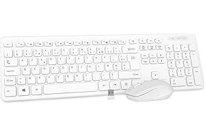Rii RK200 Ensemble Clavier Souris sans Fil Clavier bureautique Clavier de Bureau 2.40Ghz sans Fil AZERTY(Version Française) avec Taille Complète 104 Touches