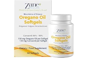 ZANE VITALE Zane | 130 mg Carvacrol - 150 mg Oregano Oil per Softgel. World's Highest Concentration Oregano Oil Capsule. 60 Softgels.