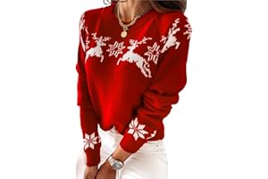 Loalirando Maglione di Natale da Donna Elegante Maglia Donna Invernale Natalizia Manica Lunga Girocollo Caldo Pullover