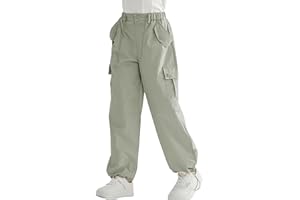 Rolanko Girls Baggy Cargo Parachute Trousers, Y2K Vintage Joggers with Adjustable Elastic Waist for Kids Fit