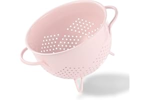 BEIFEIER Scolapasta in metallo verniciato a polvere, autodrenante, con base, da cucina, per pasta, frutta, verdura, con doppi manici (rosa)