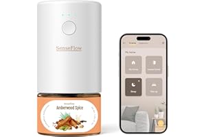 SenseFlow Diffusore di Oli Essenziali Wi-Fi SF101S - Ultrasuoni Senza Acqua Profumatore per Ambienti, 100% Vegetale, Aroma 120 Giorni, LED, Ideale per Casa, Hotel e Studio - Spezie di Legno d'Ambra