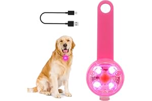 LMLMD LED Lumiere Chien Rechargeable par USB pour Harnais, Sécurité Pendentif Lumineux Chien avec Marque en Silicone Extensible Attachée au Collier, Laisse pour la Marche Nocturne, le Camping, Rose