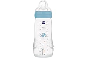 MAM Biberon Easy Active Baby Bottle 330 ml, Biberon MAM per bambini attivi ergonomico e pratico, Accessori neonato 4+ mesi per l'allattamento con tettarella misura 3 piatta e simmetrica, Azzurro