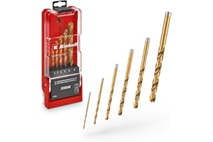 EINHELL ACCESSORIES Einhell 6-częściowy zestaw wierteł do metalu HSS-G z tytanu (stal HSS 4341, w całości szlifowana, powlekana tytanem, końcówka z podziałem 135°, frezowana spirala typu N, okrągły trzpień)