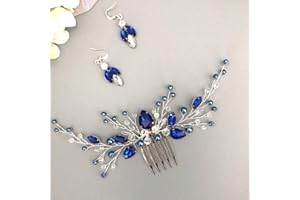 BERYUAN Women Royal Sapphire Crystal Blue Pearl Earring Hair Vine Set Silver Wedding Hair Accessory Hair Comb Piece Gift for Her Party Headpiece for Bride Bridesmaid Girls(Silver) (Blue)
