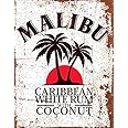 BIGBAZZA Vintage Advertising Wall Tin Plaque 20x15cm - Pub Shed Bar Man Cave Home Bedroom Office Kitchen Gift Metal Sign - Retro White Rum Malibu Beach Cocktail Coconut inspired Drink Alcohol
