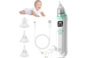 Anluomania Nasensauger Baby, Nasensauger Baby Elektrisch, Nasenreiniger Wiederaufladbar, Nasensekretsauger, Anti Reflux, mit 3 Saugstufe & 3 Silikon Tipps, Wiederaufladbar Mit Licht Und Musikfunktion