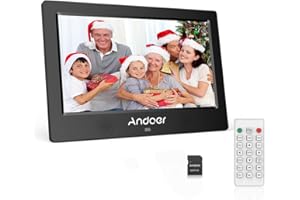 Andoer Cadres Photo Numériques TFT-LED 10.1Pouce Cadre Numériques en Alliage d'aluminium 1024x600 HD LCD Haute résolution avec 8 GB Carte mémoire avec télécommande (10.1-Noir)