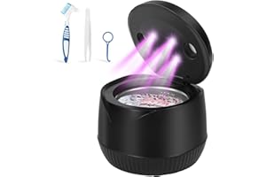 GUKKK Ultrasoniczne urządzenie do czyszczenia protez, 200ml, ultradźwiękowe urządzenie czyszczące UV,28 W, ultradźwiękowe urządzenie do czyszczenia protez (Schwarz) (czarny)