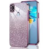 GOGME Glitter Case for Samsung Galaxy A21S Galvanised Frame TPU Mobile Phone Case Sparkle Transparent Shockproof Scratch-Resistant Protective Case Pink