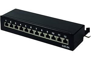 ‎BIGTEC BIGtec 12 Port CAT6a Patchpanel Verteilerfeld Verteiler Patchfeld Desktop Tisch Wandmontage RAL9005 schwarz 500Mhz 10 Gigabit LSA Technik RJ45 8P8C