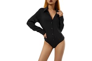 Loalirando Body Hemd Damen Langarm Hemd Combi-Short Chic Elegant Uni Farbe Büro Casual