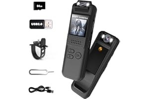 Bextgoo Body Camera, Body Cam with 64GB TF Card, 1080P HD Video Camcorder, 180° Rotatable Lens, Mini Sports Action Camera with Magnetic Back Clip & Bike Mount, Clip on Cam for Travel/Cycling/Sport