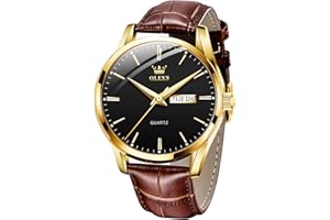 OLEVS Hommes Montre en Cuir Brun BoîTier en Or Analogique Quartz Mode Casual Business Dress Montre - Bracelet Date Night Light ImperméAble