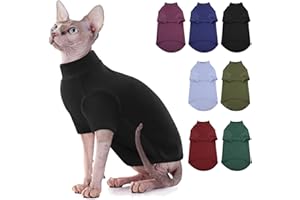 AOFITEE Turtleneck Jumper for Cats, Soft Sphynx Cats Shirt Hairless Cat Jumpers with Sleeves, Warm Kitten Jumper Fleece Winter Pajamas Jumpsuit for Puppy Cat, Black M