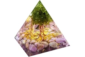 Besorgone Pyramide Orgonite arbre de vie, pour la guérison en cristal,Péridot avec lépidolite Reiki, générateur d'énergie chargé, méditation, Protection