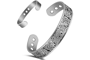 Cigmag 9X Mens Copper Bracelet Ultra Strength Magnet 99% Solid Pure Copper Magnetic Bracelets for men Adjustable Cuff Bangles with Present Box (Grey Tree of Life Raven)