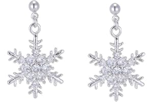 SLUYNZ Orecchini a perno a forma di fiocco di neve in argento Sterling 925 con zirconia cubica scintillante, per donne e ragazze