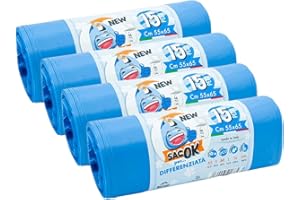 EFFENNE group - 60 Sacchi Spazzatura Trasparenti 55x65 cm con Manici per la raccolta differenziata da interno - Sacchetti di Plastica per la pattumiera della cucina e del bagno