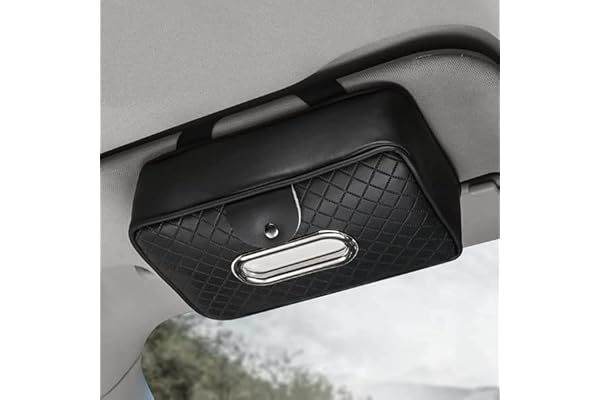 Automaze Car Armrest Headrest Visor Seat Tissue Napkin Box Holder with Sunglass Clip, Interior Car Accessories (Black)