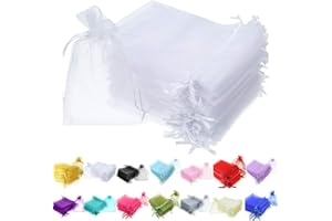 Time to Sparkle 100 Pieces Pouches Organza Gift Bags Oragnza Wedding Favour Bags Jewellery Packing (White, 7x9cm)
