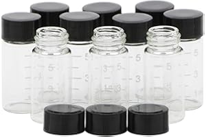 Unxuey 10pcs Mini Clear 5ml (1/6 Oz) Glass Vials with Scale Sample Black Screw Cap Graduated Bottles Transparent Lab Travel Container