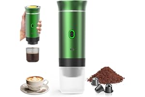 PZCC Machine à Cafe Portable,3 En1 Cafetière à Expresso Chauffage Électrique,12V Expresso Cafetière Rechargeable,Pour Bureau,Voyage,Maison,Compatible avec les Capsules Espresso et Café Moulu (Vert)