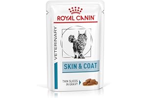 Royal Canin Veterinary Diet Feline Skin & Coat | 12 x 85 g | Nourriture Humide pour Chats Adultes | Fines pièces en Sauce | pour Le Soutien de la barrière cutanée