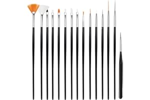 CHEERHOM 15pcs Pinceles Para Uñas, Pincel Acrílico de Gel Para Diseño de Arte de Uñas DIY, Nail Art Decoration