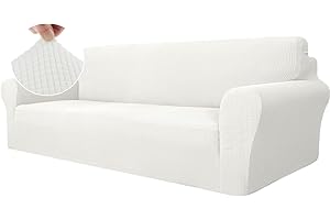 Ystyle Rozciągliwy Pokrowiec Na Sofę 4-Osobową, Antypoślizgowy Pokrowce Na Kanapę, Miękki Ochraniacz Na Kanapę Z Podłokietnikami, Odporny Na Zadrapania Narzuty Na Sofę Dla Psów, Biały