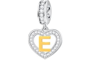 GLOWDAS 18K plaqué or lettre charms initiale A à Z collier pendentif, Perles d'alphabet pendentif coeur cz argent sterling 925 pour bracelet de bricolage européen, Cadeaux pour Valentiens/Noël/Famille