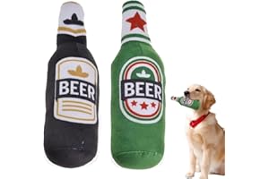 OGLYMRA Lot de 2 jouets couineurs en peluche douce pour chien en forme de bouteille de bière | Jouets pour chien en forme de bière, jouets à mâcher couineurs pour chiens de petite, moyenne et grande taille
