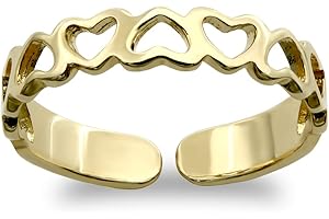 Jewelco London Ladies Solid 9ct Yellow Gold Cut Out Love Hearts Inversion Pattern Open Toe Ring