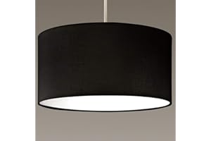 CGC Lighting Modern Fabric Lamp Shade Solid Opal White Bottom Diffuser Drum Pendant Table Lamp Bedroom Dining Room Lounge (Black)
