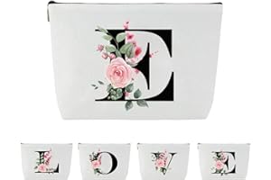 Blisswave Trousse de Toilette A-Z, Cadeaux Personnalisés pour Femmes, Fille, Maman et Amies, Noël, Anniversaires, Petite Trousse Maquillage Rose Élégante et Mignonne, Ornée de Vos Initiales (Blanc)