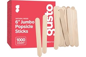 GUSTO Comfy Package [1000 unidades] Palitos de madera multiusos jumbo de 6 pulgadas, palitos de manualidades para helados, encerado, depresor de lengua
