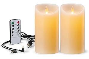 FiiMoo Velas LED Recargables con Cable USB, 3D Efecto Llama y Mando a Distancia, Pack de 2 con Temporizador para Decoración, Navidad - 12.5cm Marfil